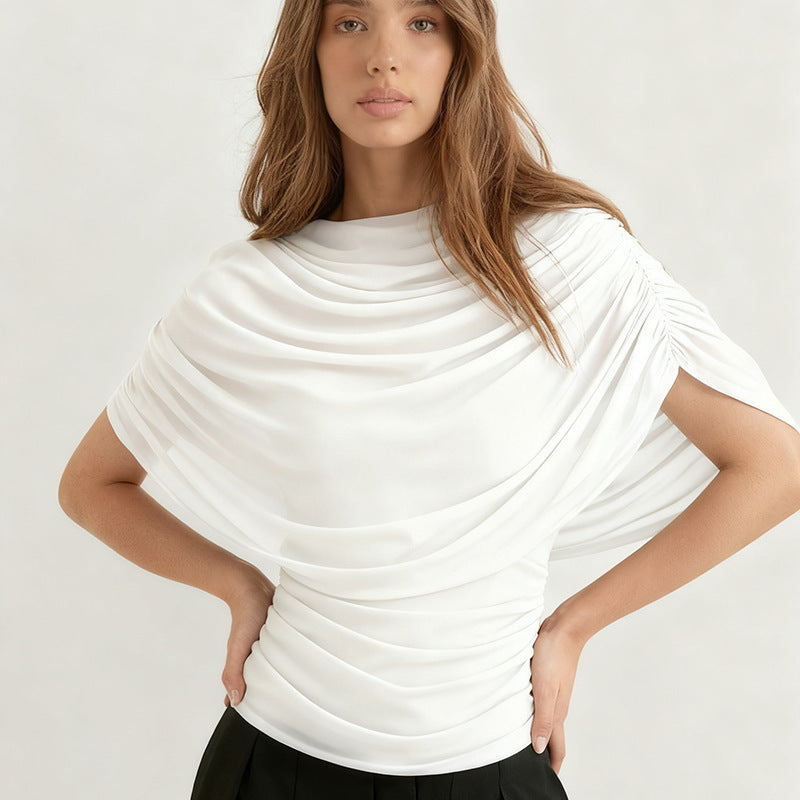 Dame wrap top med dekorativt flæse-detalje og tætsiddende pasform Skovae