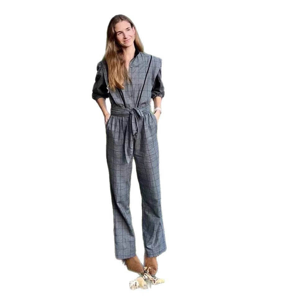 Dame jumpsuit med skræddersyet snit og grafisk ternet mønster Stilla
