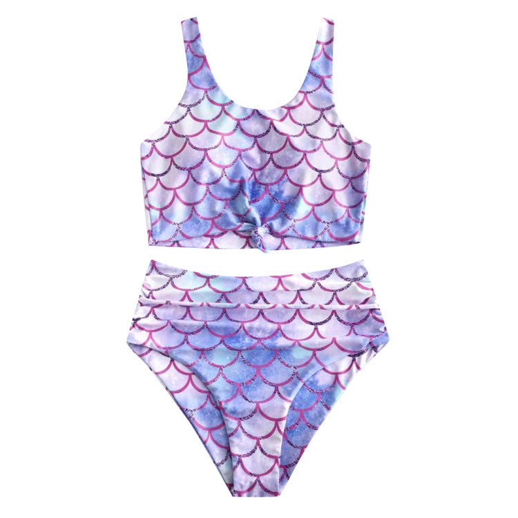 Dame Højtaljet Mermaid Print Bikini Sæt Stilla