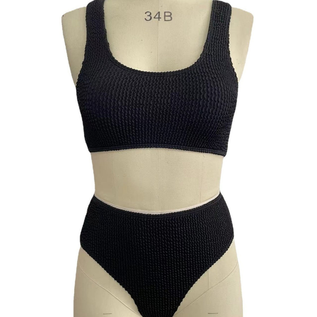 Dame High-Waist Bikini-sæt med modig Ribstrik Skovae