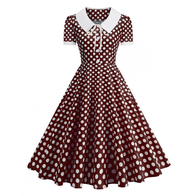 Dame Retro Maxikjole med Krave og Dots Skovae