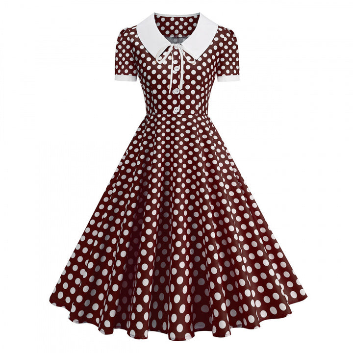 Dame Retro Maxikjole med Krave og Dots Skovae