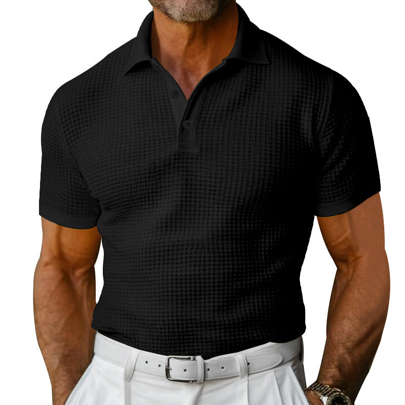 Herrer nan struktureret polo t-shirt med vaffelpiké og figursyet snit Skovae