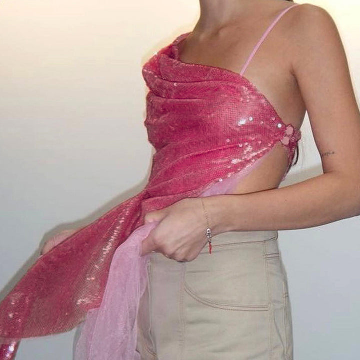 Femme Asymmetrisk Paillet Cape Top Stilla
