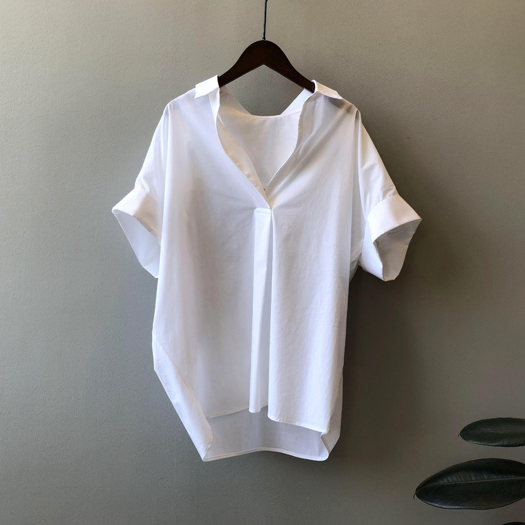 Dame elegant Oversize-bluse med V-udskæring og afslappet snit Stilla