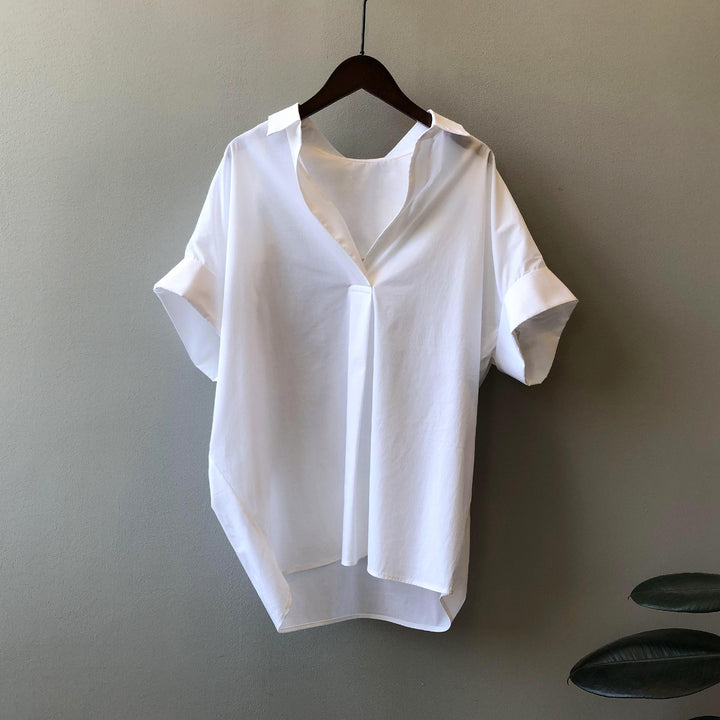 Dame elegant Oversize-bluse med V-udskæring og afslappet snit Stilla