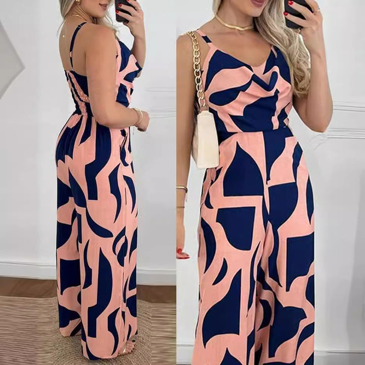 Dame Elegant Jumpsuit med elegant indpakningsdesign og blomster mønster Stilla