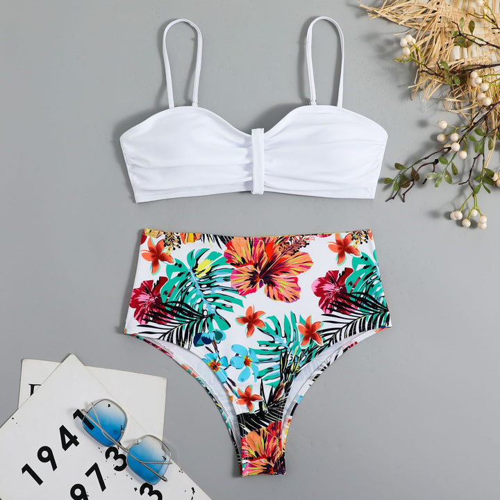 Dame højtaljede blomster mønster bikini sæt Stilla1750243172