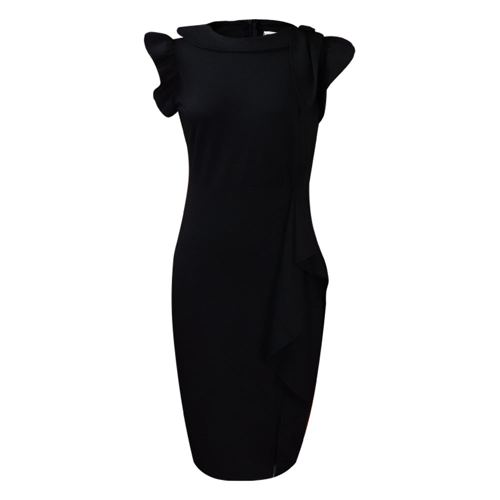 Dame pencil dress med dekorative flæser og elegant split Stilla