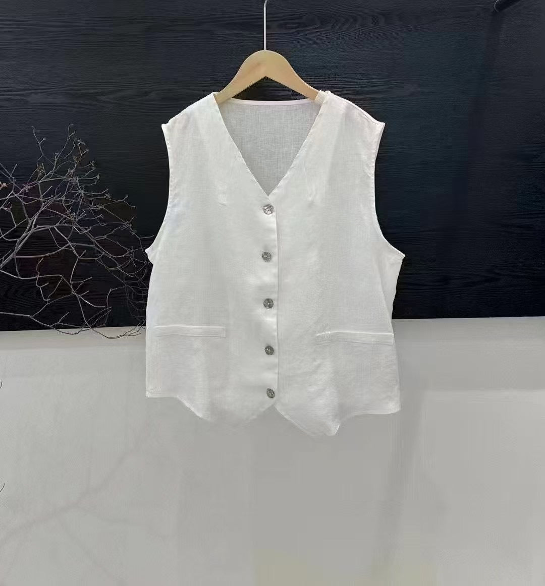 Dame Casual Linned Knap-Op Vest Stilla