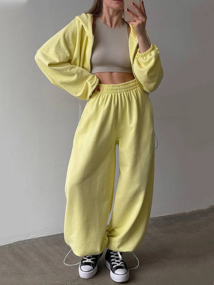 Kvindernes cropped hoodie og løse fritidsbukser sæt Skovae
