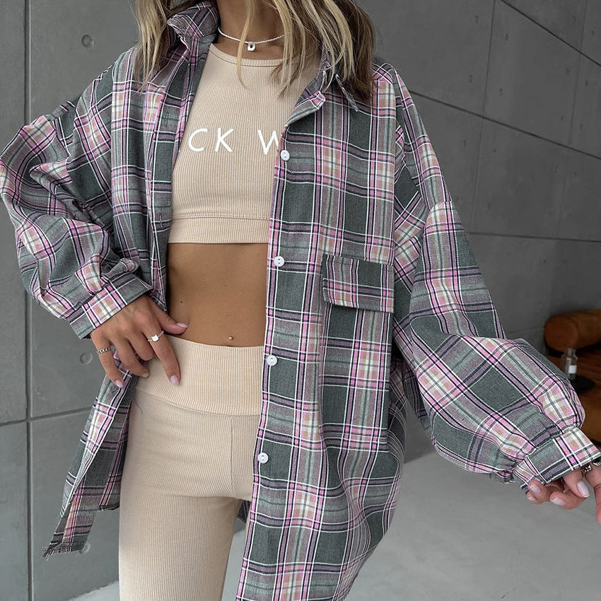 Dame Oversized Skjortebluse i Ternet Design med Lækre Detaljer Stilla
