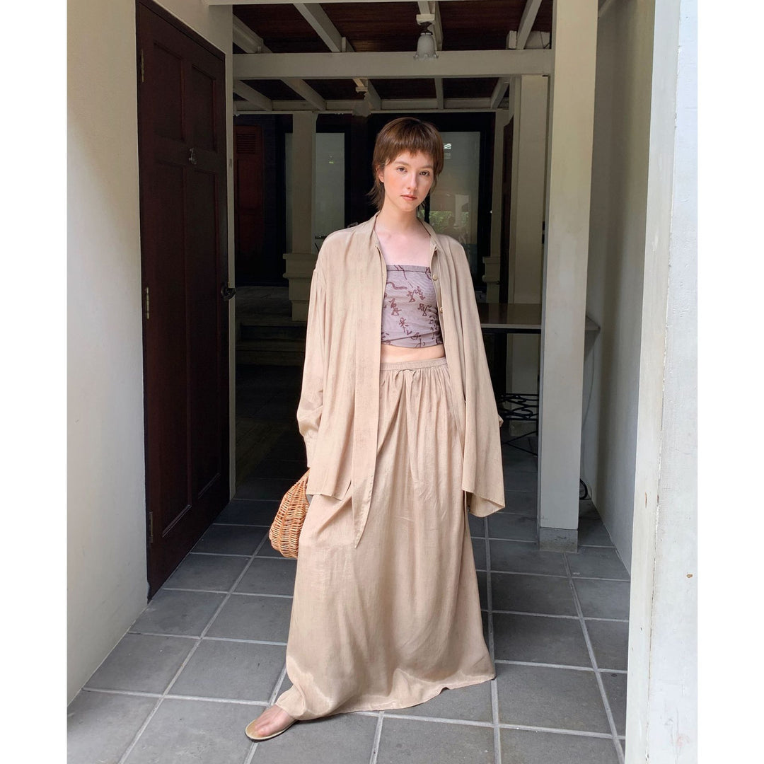 Dame luftig Maxikjole med elegant blusejakke i afslappet look Stilla