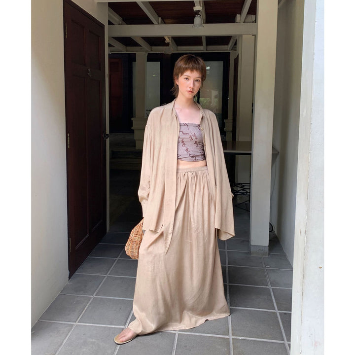 Dame luftig Maxikjole med elegant blusejakke i afslappet look Stilla
