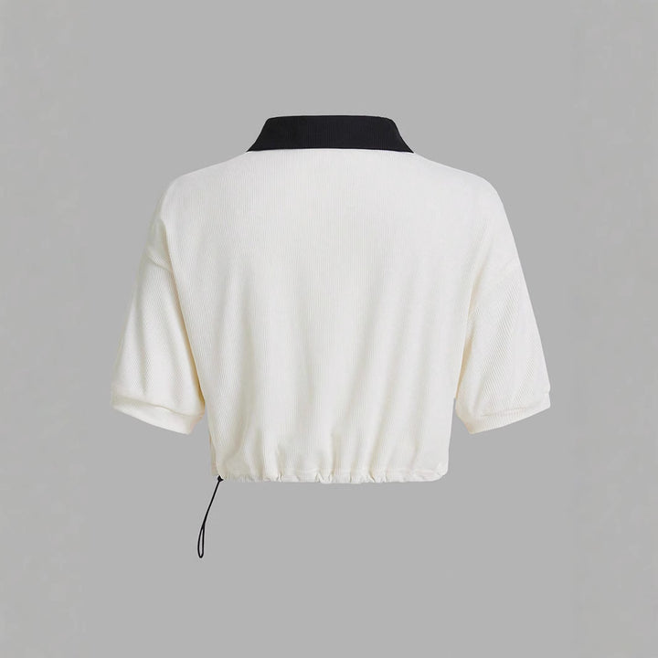 Dame Kort Poloshirt med stilfuld snor og kontrasterende krave Stilla