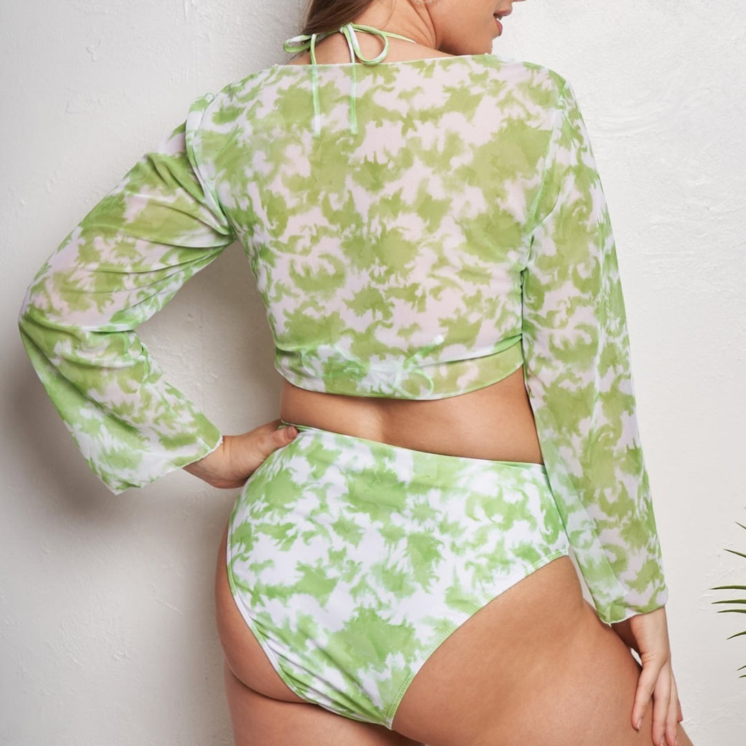 Dame Crop Top Bikini-sæt med langærmet overdel og højskåret trusse Skovae