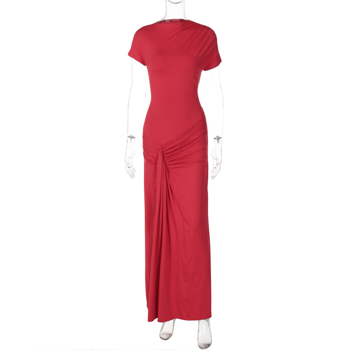 Damer Elegante Maxikjole med Drapering og Asymmetrisk Kant Skovae