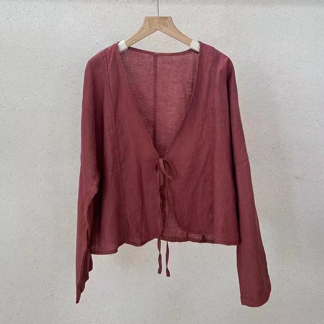Femme Letvægts Bindefront Linnedbluse Stilla