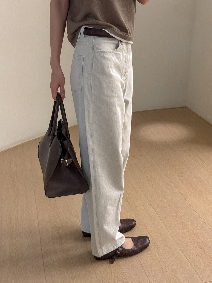 Dame baggy jeansbukser i moderne snit med høje folder og sidelommer Stilla