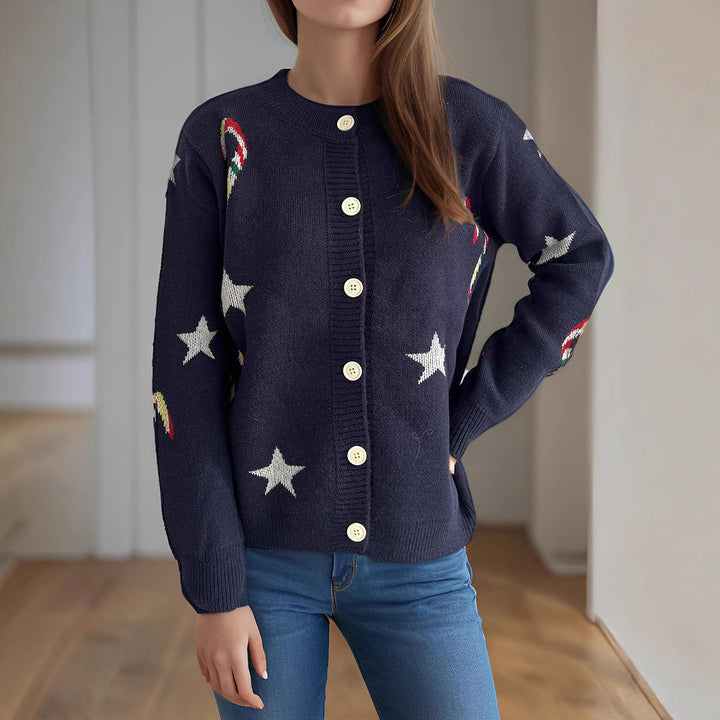 Kvindernes cardigan med festligt designerprint Stilla