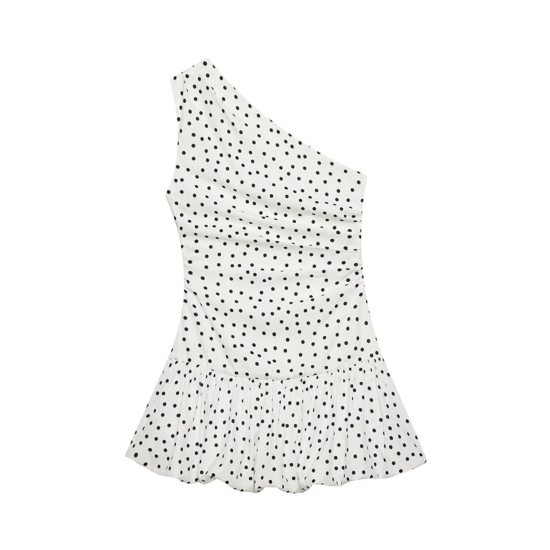Dame Polka-Dots Minikjole med asymmetrisk udskæring Skovae