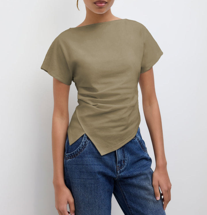 Damer Cropped T-Shirt med asymmetrisk snit og dekorativ draperingseffekt Skovae