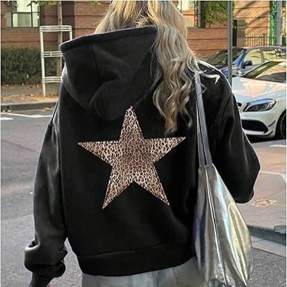 Kvindernes hoodie med stort leopardprint stjerne motiv Stilla