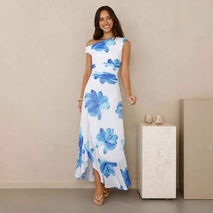 Dame Off-Shoulder Maxikjole med sidelår og blomsterdesign Stilla