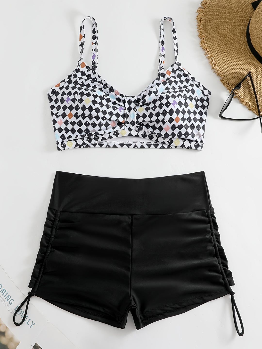 Dame Crop-Bikini Top med Rynket Badebukser Skovae