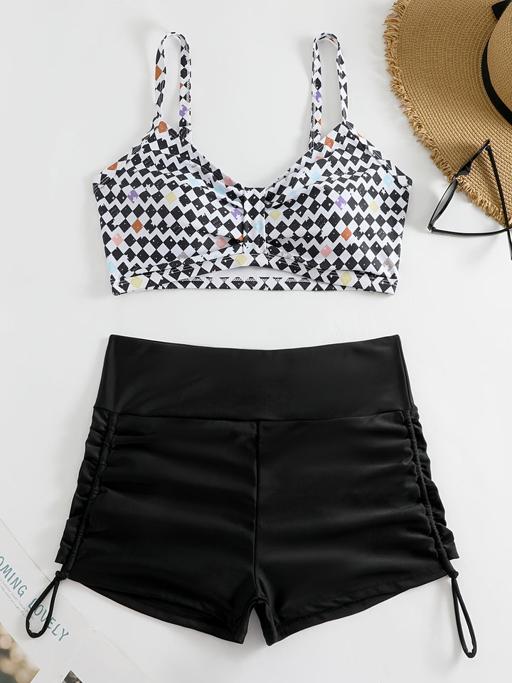 Dame Crop-Bikini Top med Rynket Badebukser Skovae