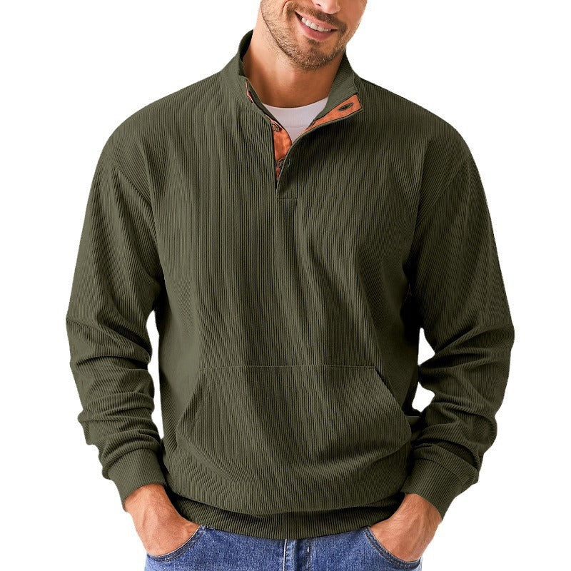 Herrer afslappet sweater med moderne ståkrave og dekorative knapper Stilla