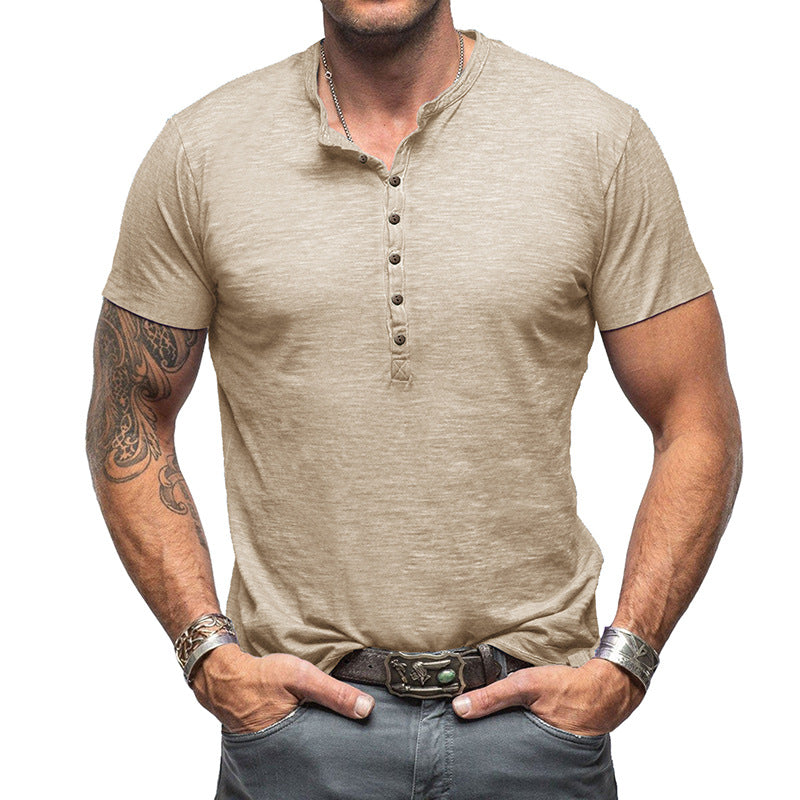 Herrer Henley-T-shirt med moderne snit og knapbar udskæring Stilla