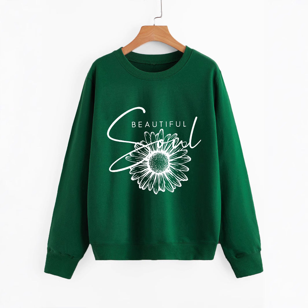 Kvindes sweatshirt med blomstermotiv og inspirerende tekst Stilla
