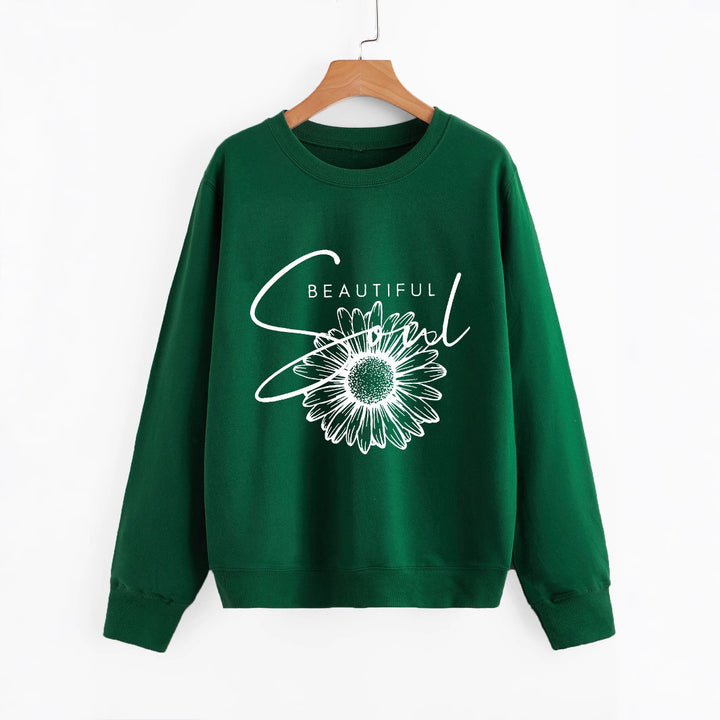 Kvindes sweatshirt med blomstermotiv og inspirerende tekst Stilla