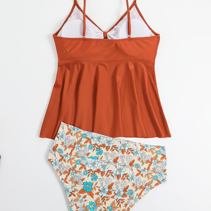 Damer Tankini-sæt med fashionable floral-design og justerbare stropper Skovae