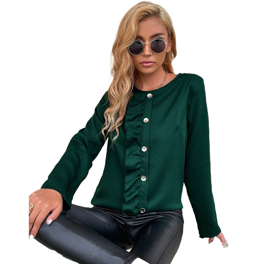 Kvinders elegante bluse skjorte med ruffle detaljer og knap pynt Stilla