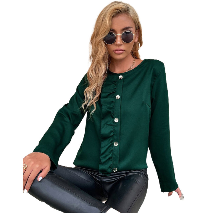 Kvinders elegante bluse skjorte med ruffle detaljer og knap pynt Stilla