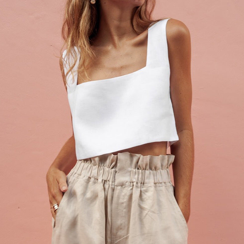 Dame Cropped Top med Fyrkantet Udsnit og Bredde Stropper Skovae