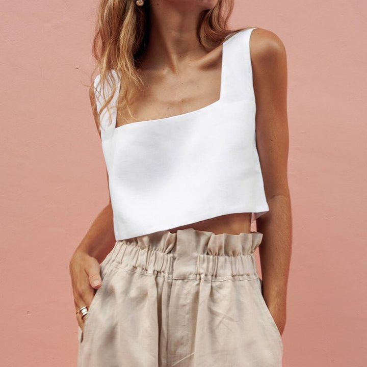 Dame Cropped Top med Fyrkantet Udsnit og Bredde Stropper Skovae