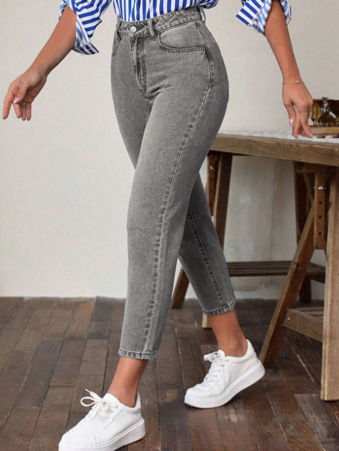 Dame Høj Talje Ankellange Denim Jeans Stilla