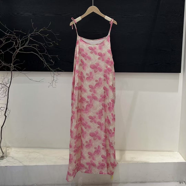 Dame Floral Print Maxi Kjole med justerbare Spaghetti- stropper Stilla