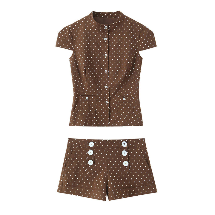 Damer elegante korte shorts med knapdetaljer og prikker Skovae