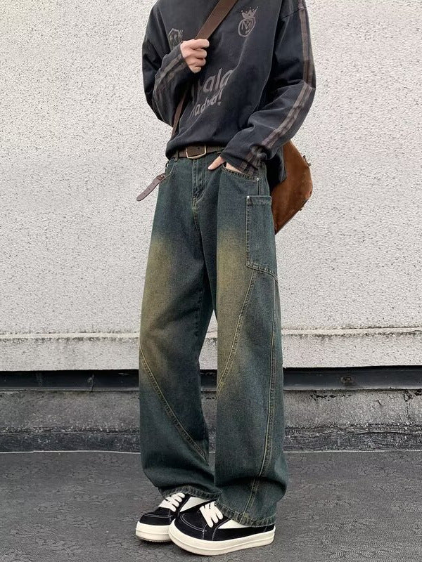 Herren brede jeans i urban stil med afslappede detaljer og høje lommer Stilla