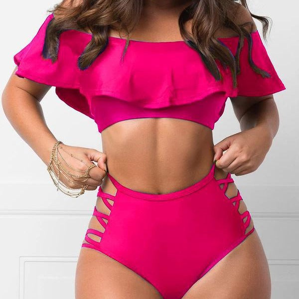 Dame bikini-sæt med voluminøs flæsedesign og elegante snøredetaljer Stilla