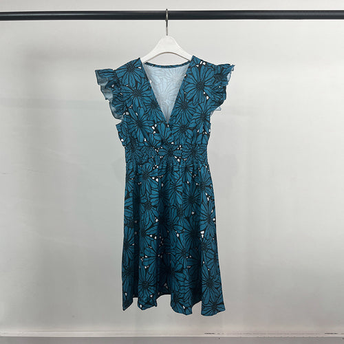 Damer Elegant Floral Kjole med Svingende Kant og Volanger Stilla