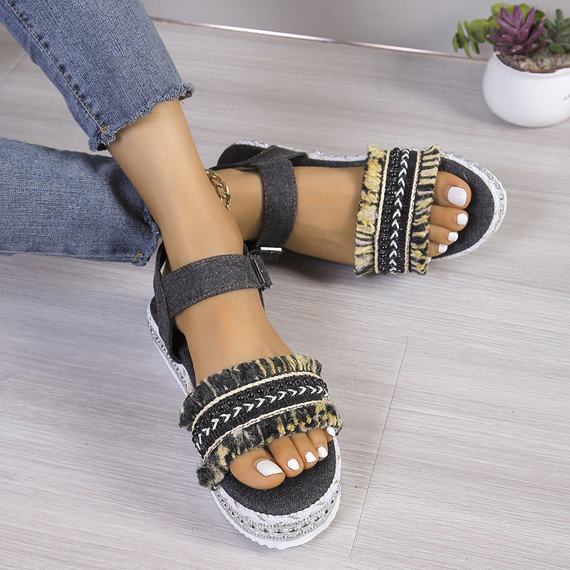 Dame Wedge-sandaler med dekorativt bånd og komfortabelt fodbånd Stilla