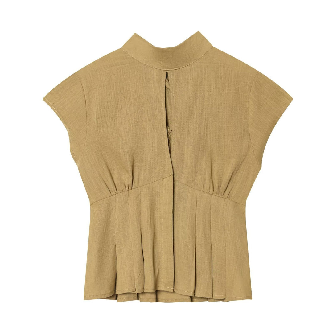 Dame moderat bluse med asymmetrisk snit og dekorative folder Skovae