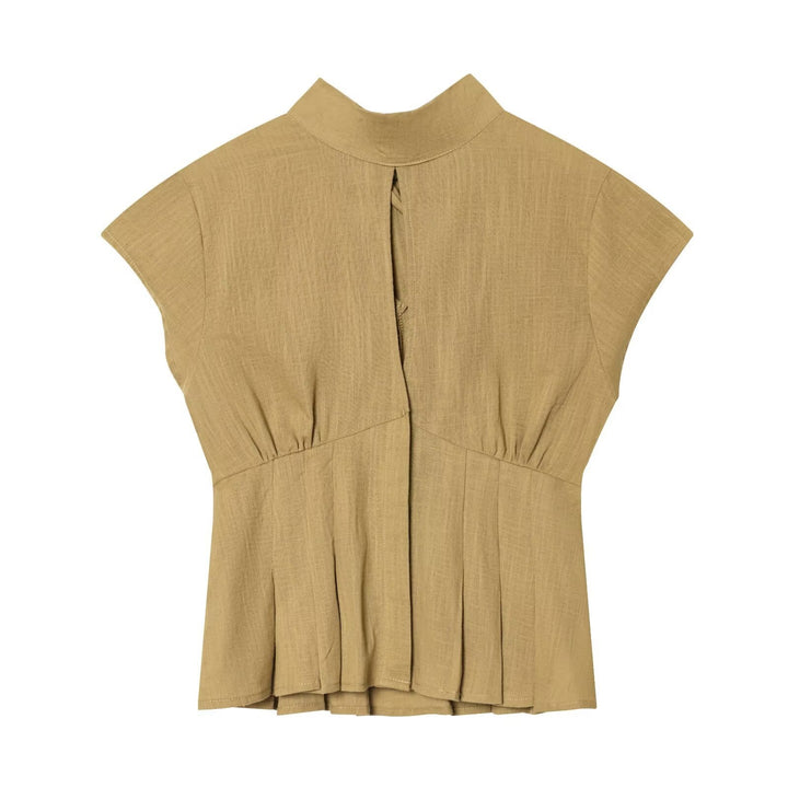 Dame moderat bluse med asymmetrisk snit og dekorative folder Skovae