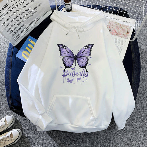 Kvinders hoodie med farverigt sommerfuglemotiv Skovae