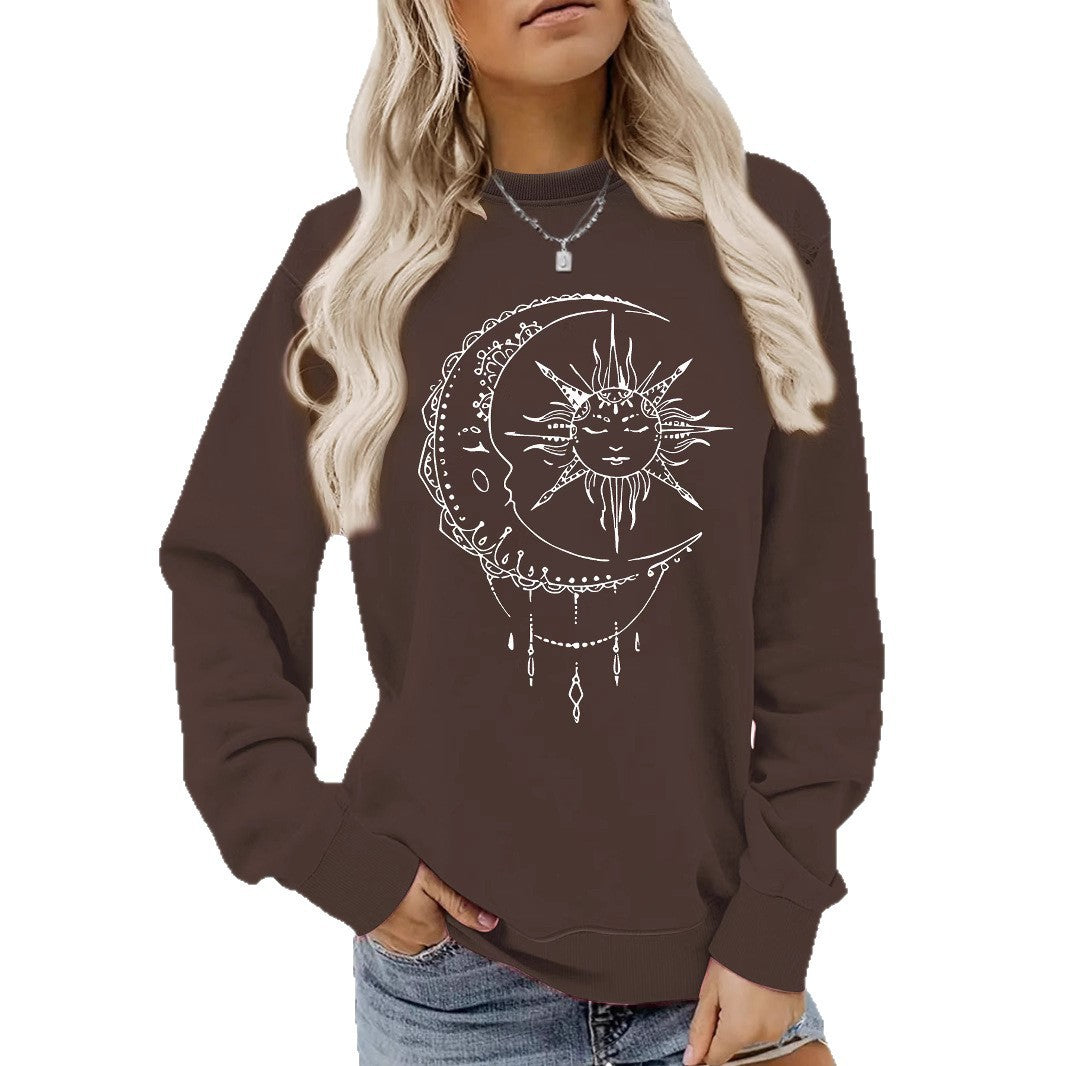 Kvinders sweatshirt med kunstnerisk sol- og månedesign Stilla
